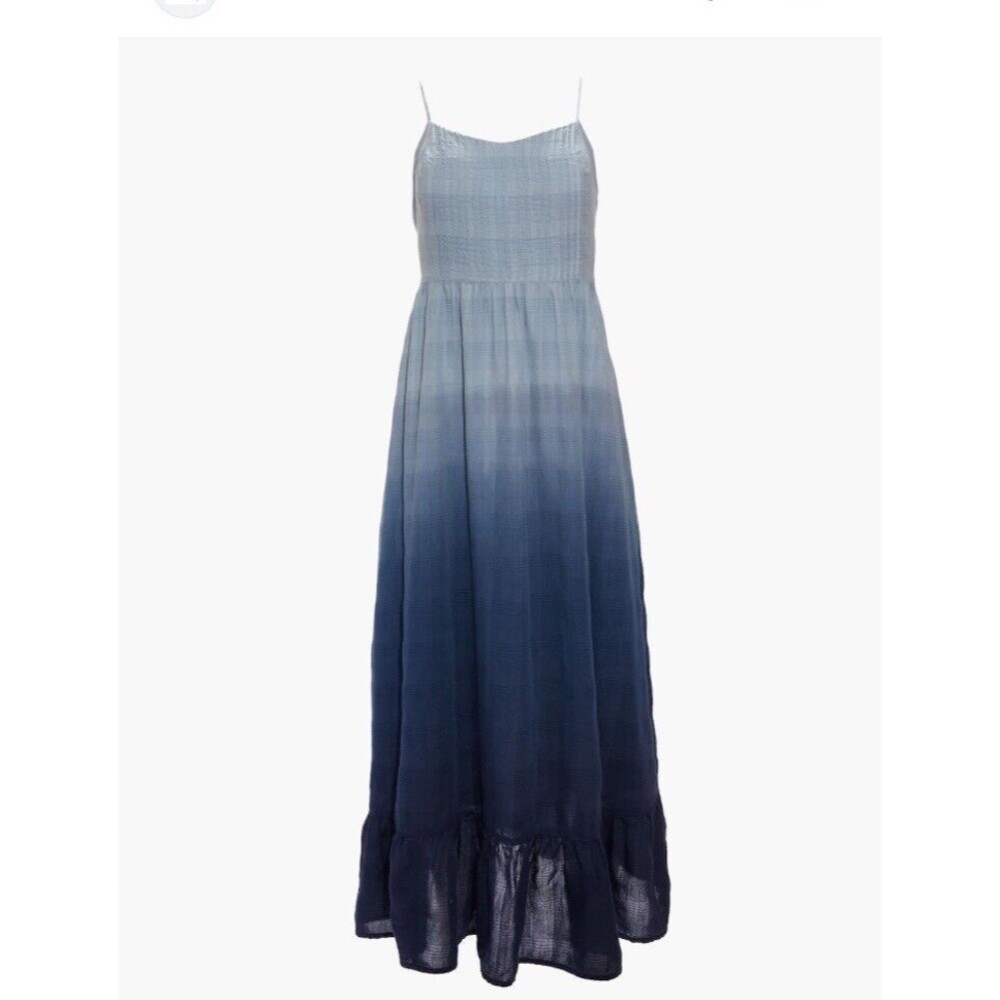 Madewell Dip-Dye Cami Pintuck Ruffle Maxi Dress 10 Blue Womens Spaghetti Straps